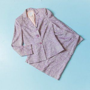 VINTAGE Oscar de la Renta Purple Paisley Matching Skirt Suit Set Size 4
